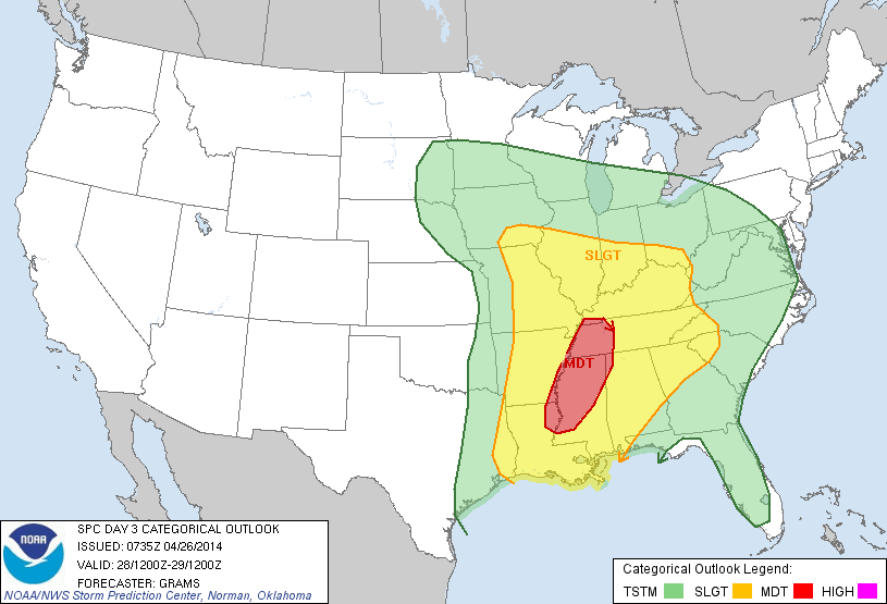Severe thunderstorm and tornado threat for April 28 2014