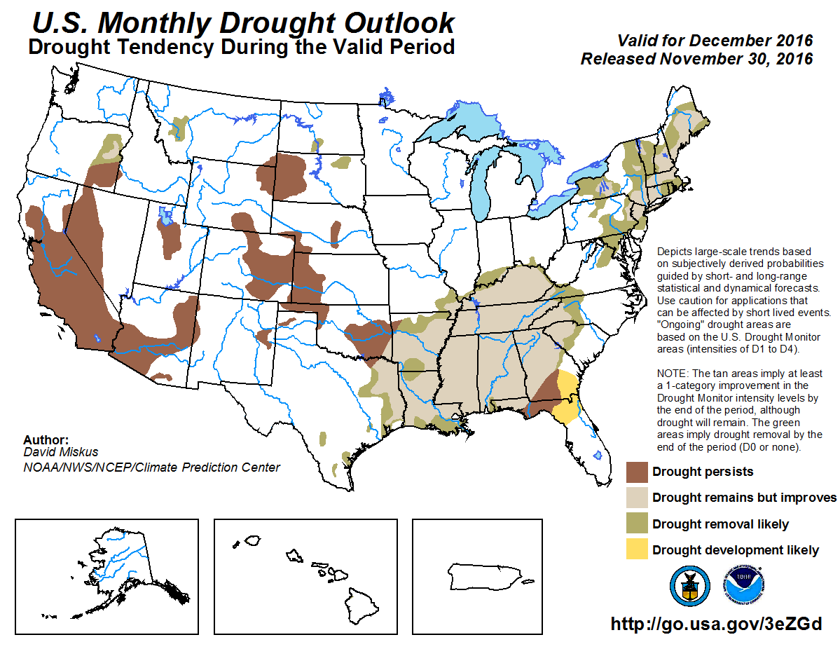 U.S. Monthly Drought Outlook For December 2016 | Weather And Emergency ...