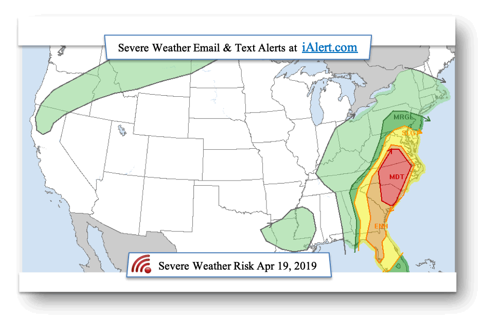 iAlert.com Severe Weather Risk Map April 19, 2019 Image