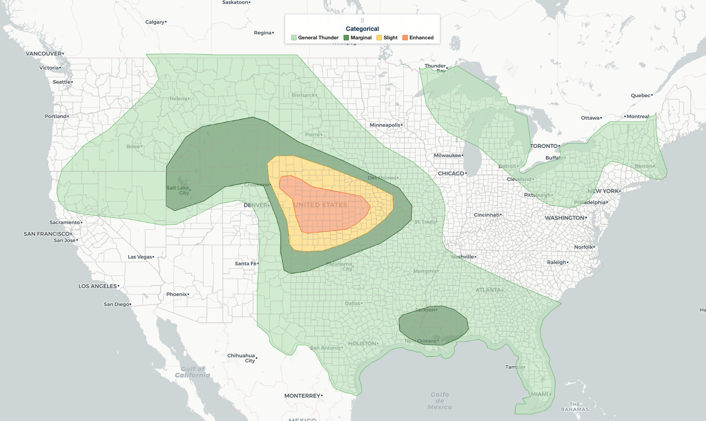 entral Plains severe weather outlook for June 20, 2026 showing the SPC Day 1 Enhanced Risk over eastern Colorado, western Kansas, and southern Nebraska