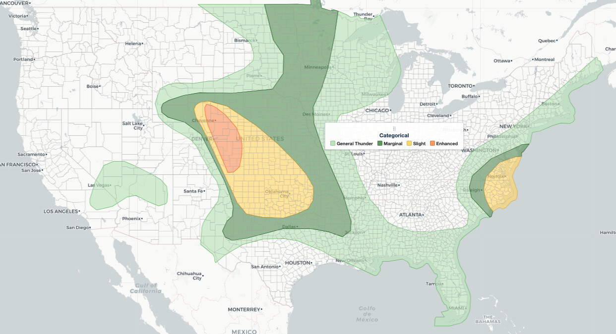 Severe thunderstorms June 23 SPC Enhanced Risk outlook map