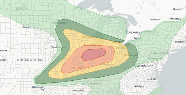 June 17, 2026 severe weather outlook from NOAA SPC showing an Enhanced to Moderate risk over the Midwest from Chicago to St. Louis