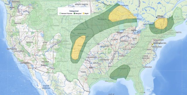 Severe Thunderstorms Wisconsin Michigan Upper Peninsula and Northeast under SPC Slight Risk outlook map for June 30, 2026