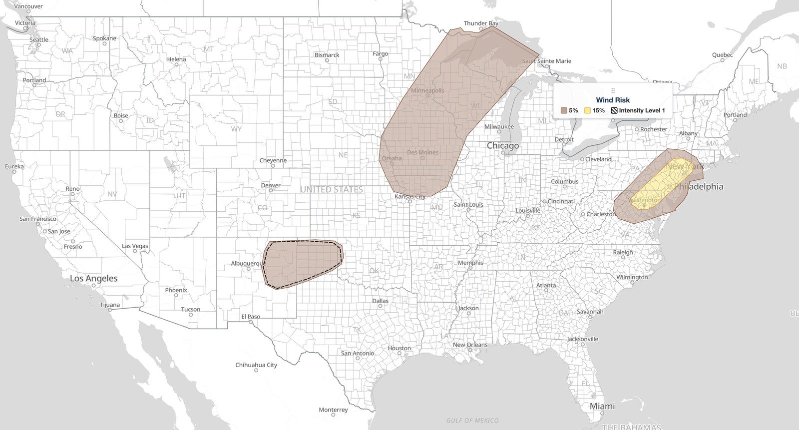 Mid-Atlantic
  severe thunderstorms damaging wind risk map for August 7, 2026, showing the SPC 15 percent wind probability along the I-95 corridor from Washington DC to
  New York City
