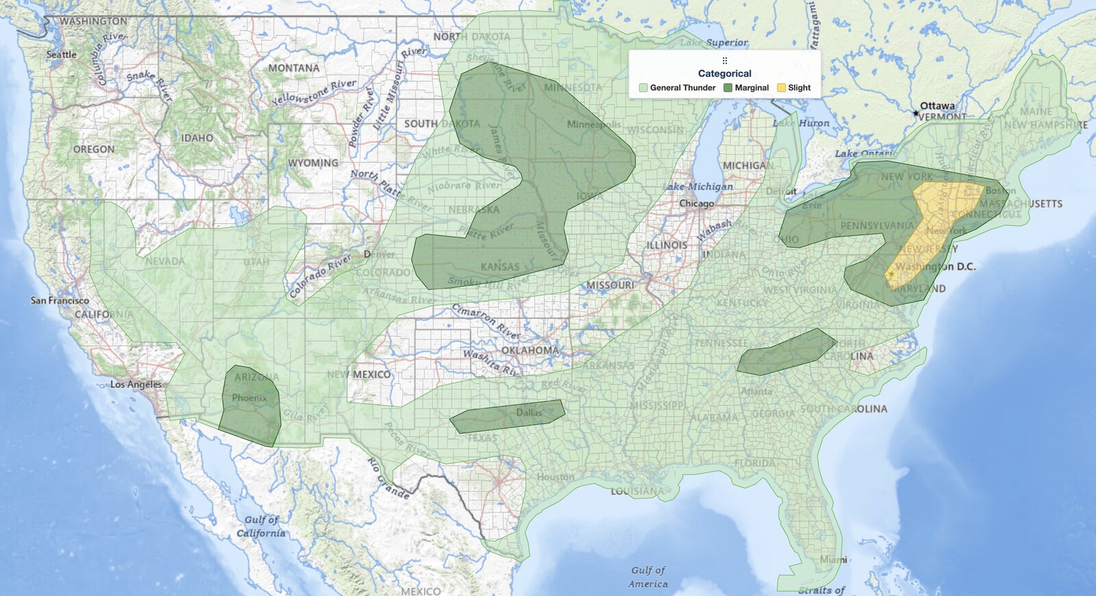 Northeast severe thunderstorms SPC Day 1 categorical risk map for August 8, 2026, showing a Slight Risk from Washington DC and Baltimore through New York City to Albany and western Massachusetts