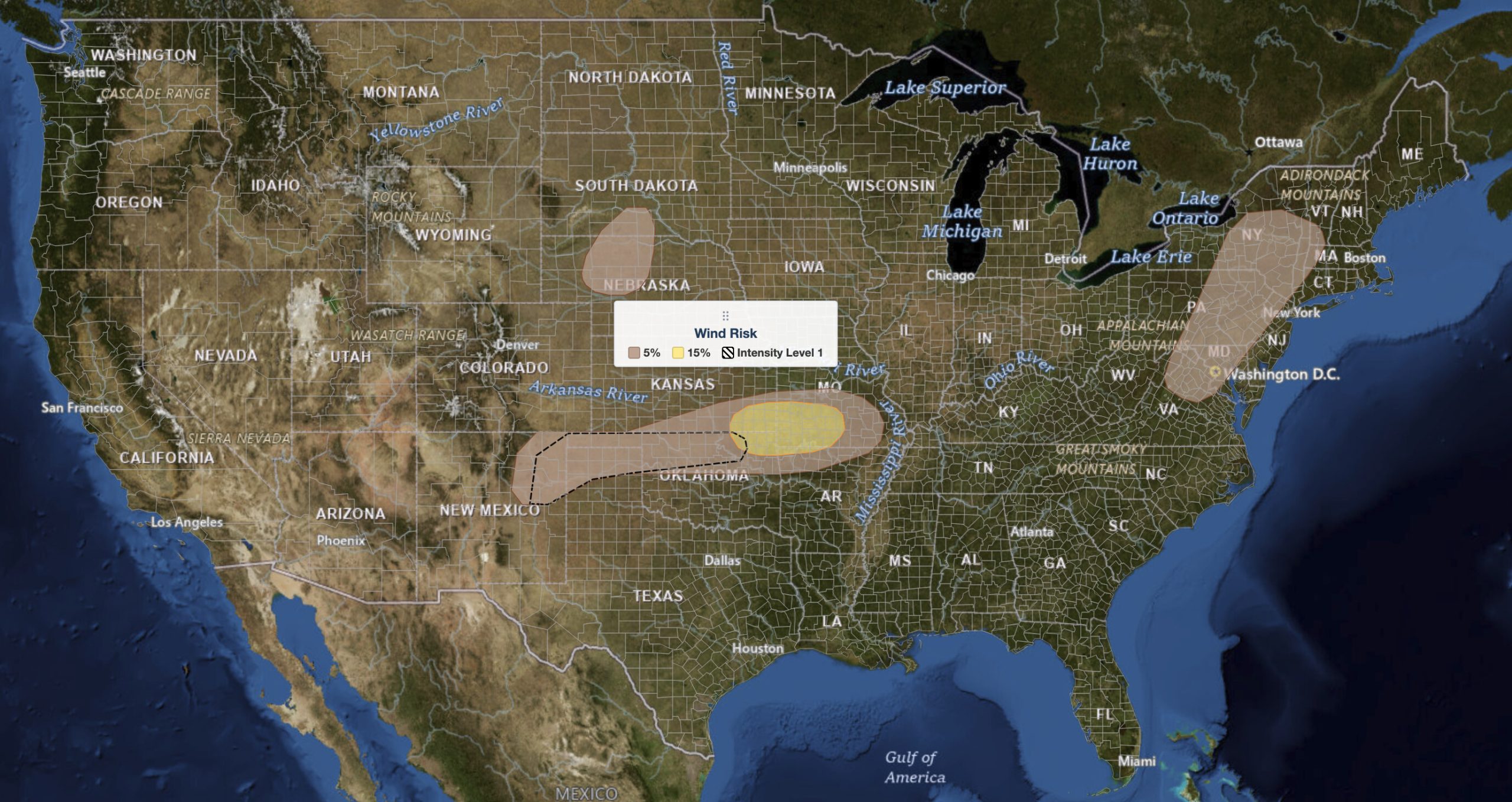 Ozarks severe
  thunderstorms 15 percent damaging wind probability on the NOAA Storm Prediction Center Day 1 wind risk outlook for August 6, 2026