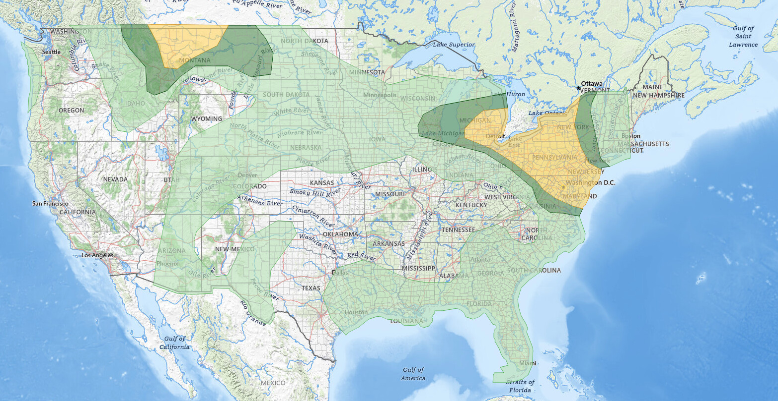 Great Lakes Mid-Atlantic severe thunderstorms SPC Day 1 categorical outlook for September 2, 2026, showing a Slight Risk from Detroit, Cleveland, and Buffalo through Pittsburgh, Philadelphia, Baltimore, and Washington D.C., a second Slight Risk over Great Falls, Montana, and Marginal Risk areas around New York City, Milwaukee, Richmond, and Williston, North Dakota