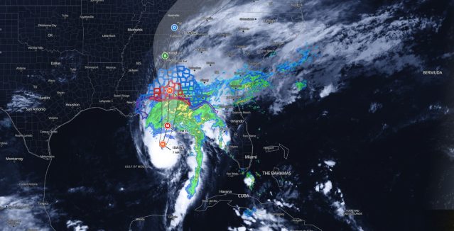 Hurricane Isaias landfall forecast track map showing the NHC cone from the Gulf of Mexico to the Alabama and Florida Panhandle coast with Gulf Coast warnings, October 9, 2026