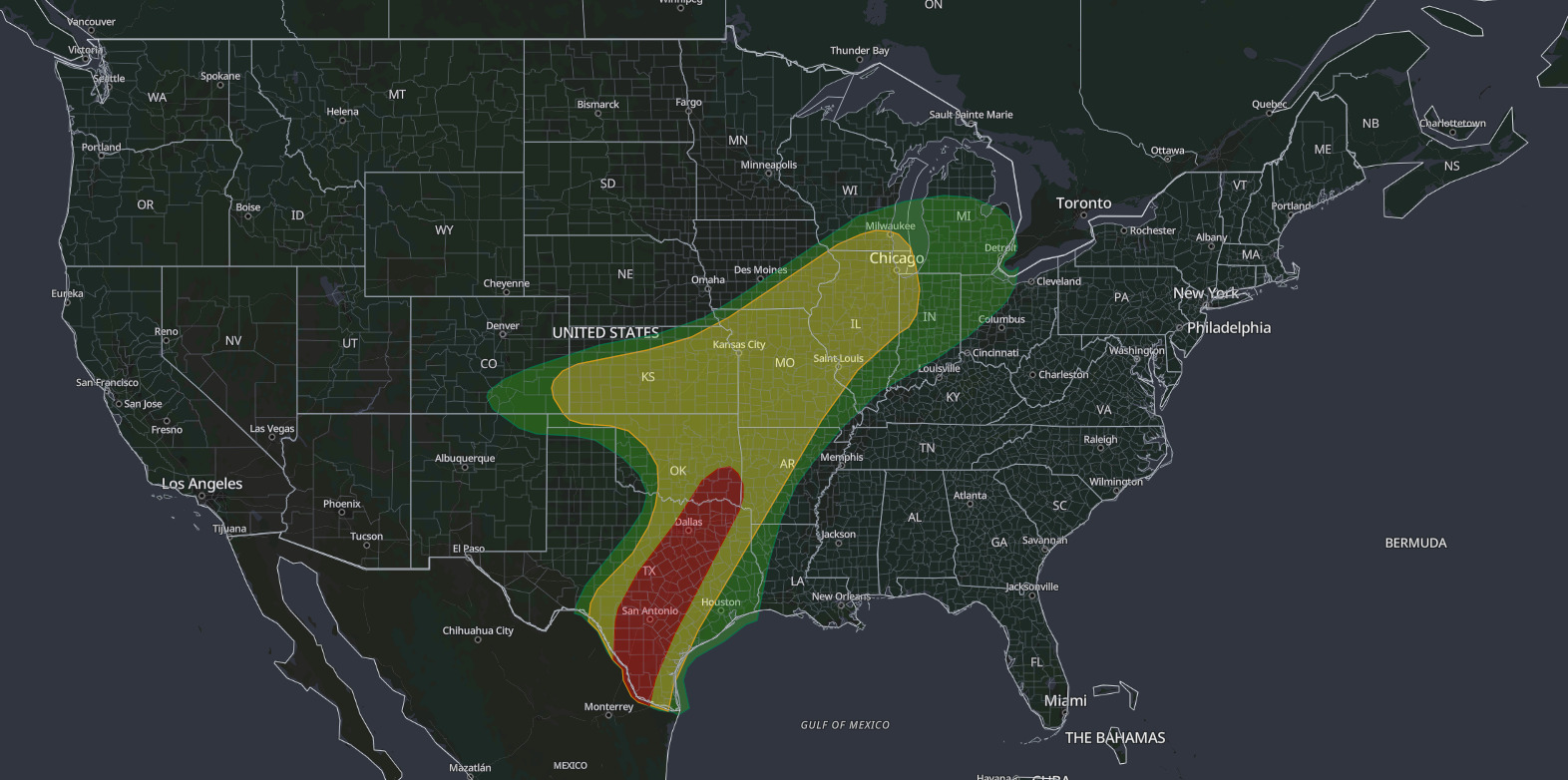 Moderate Risk flash flood map:
WPC Day 1 Excessive Rainfall Outlook for October 1, 2026, with a Level 3 of 4 Moderate Risk from South Texas through San Antonio, Austin and Dallas-Fort
Worth to southeast Oklahoma, and a Slight Risk from Texas to Wisconsin and Indiana